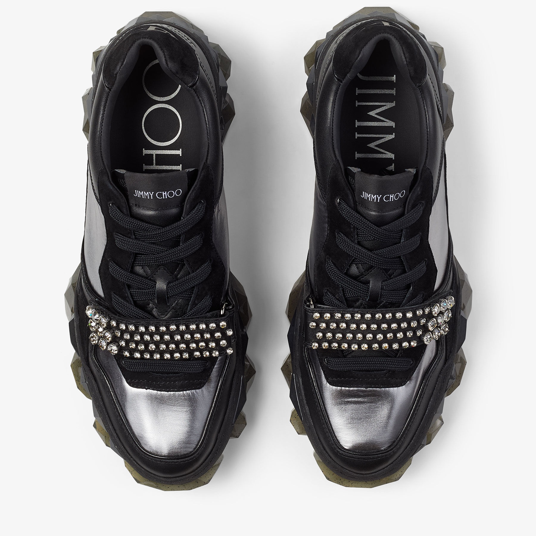 Diamond X Strap/m
Black Leather and Fabric Low-Top Trainers with Crystal Strap - 7