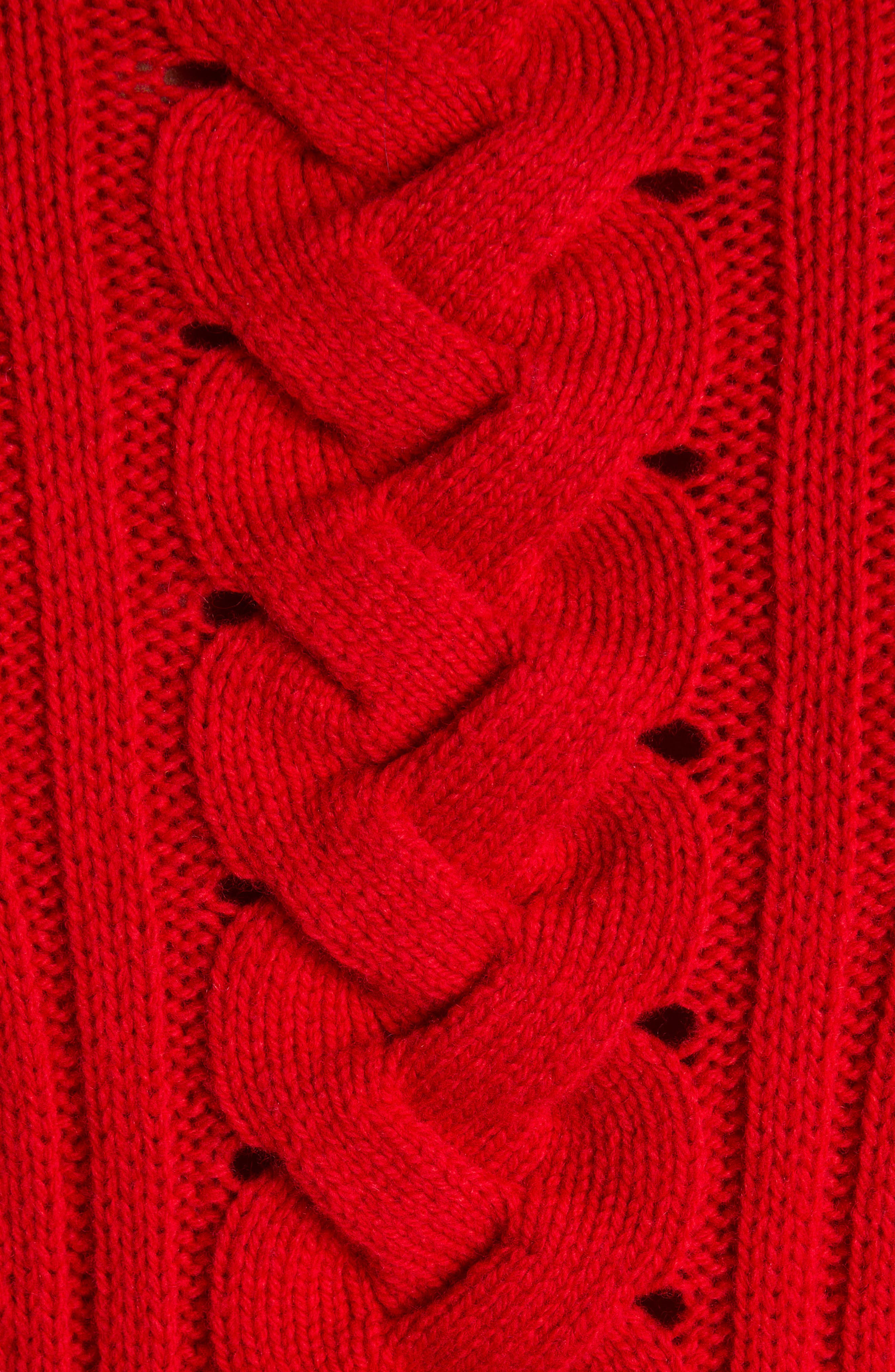 McQueen Long Sleeve Cable Knit Wool & Cashmere Mini Sweater Dress in Poppy Red at Nordstrom - 5