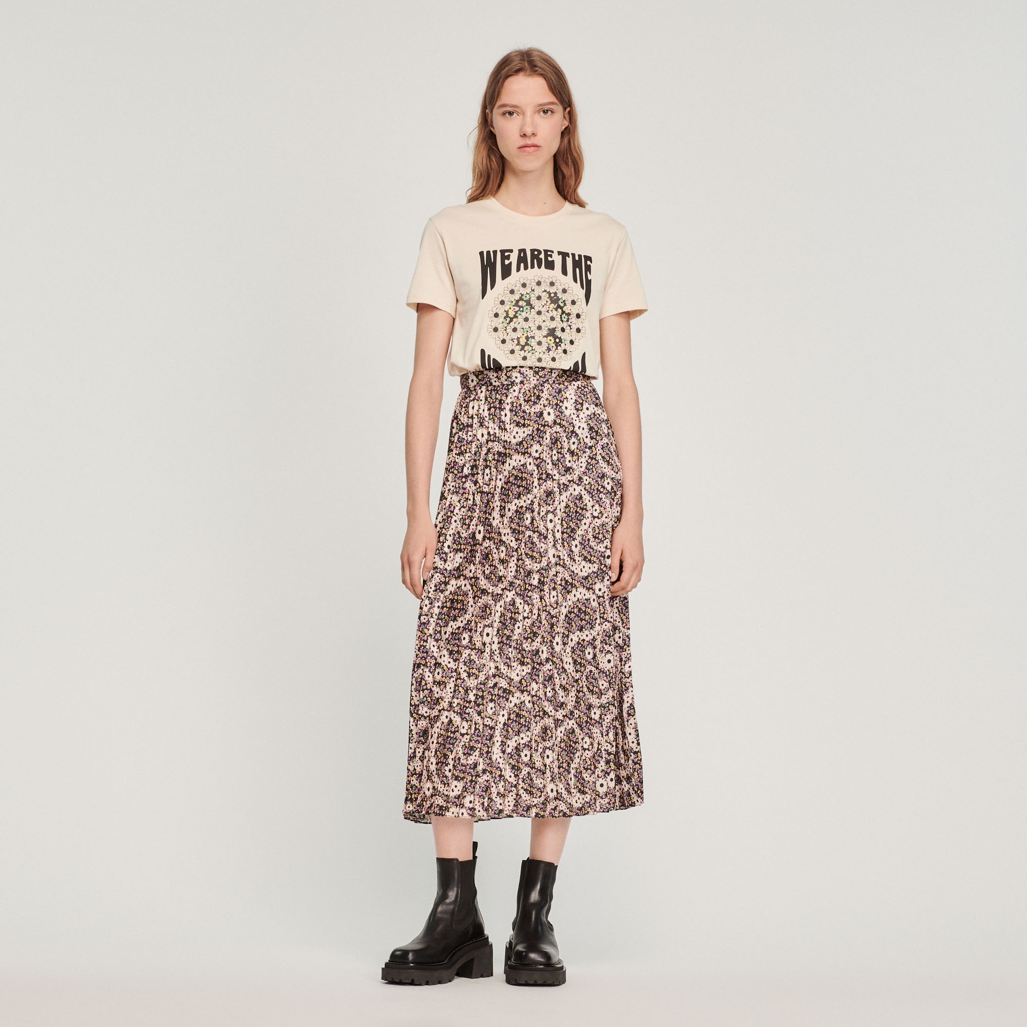 Printed midi skirt with pleats - 3