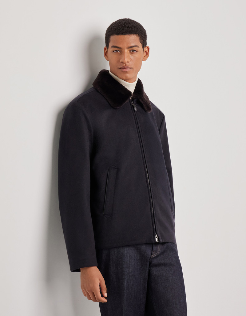 CARAMEL MIXED-MATERIAL ULTRALIGHT SUEDE BOMBER JACKET WITH KNIT INSERTS 194