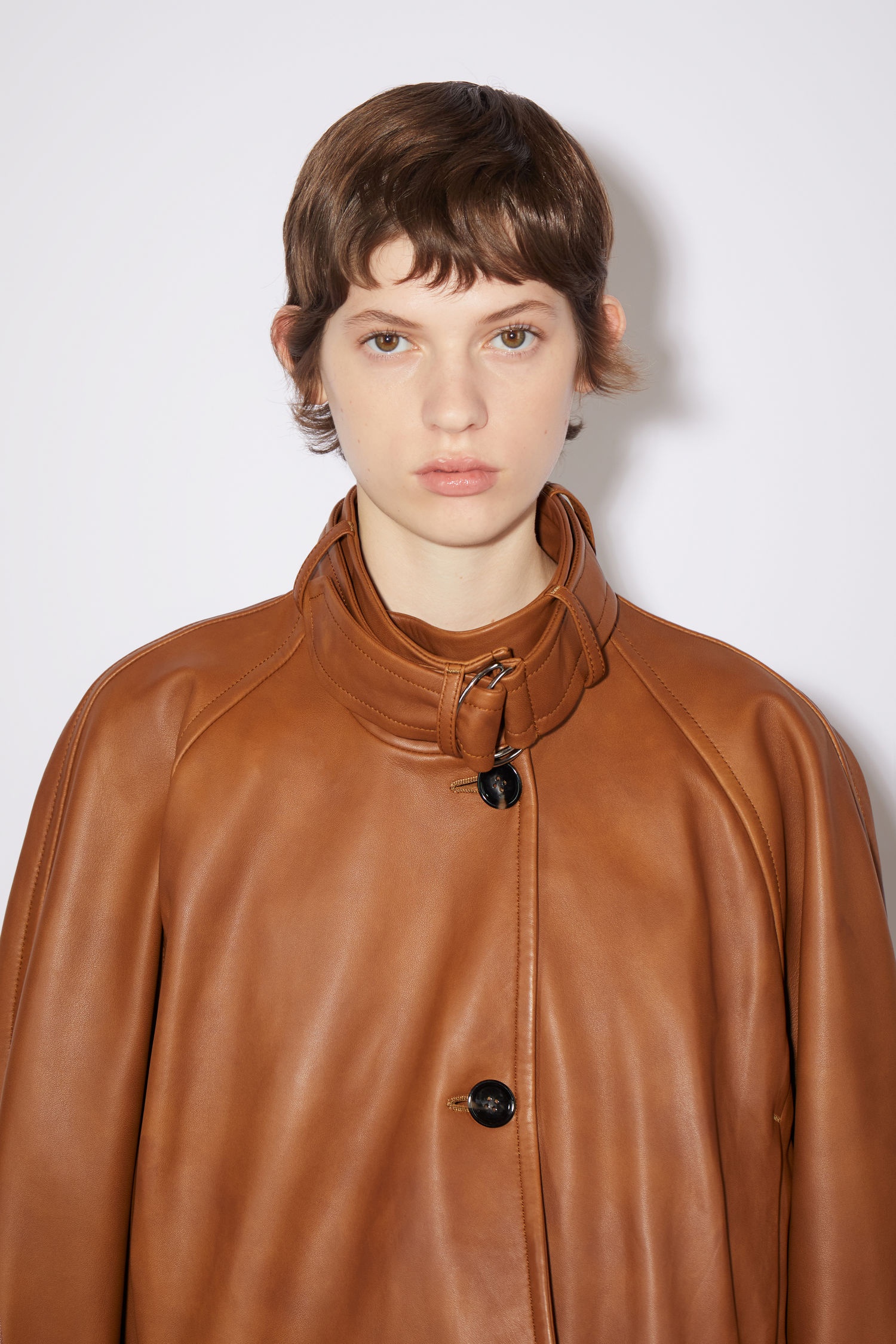 Strap leather jacket - Cognac brown - 7