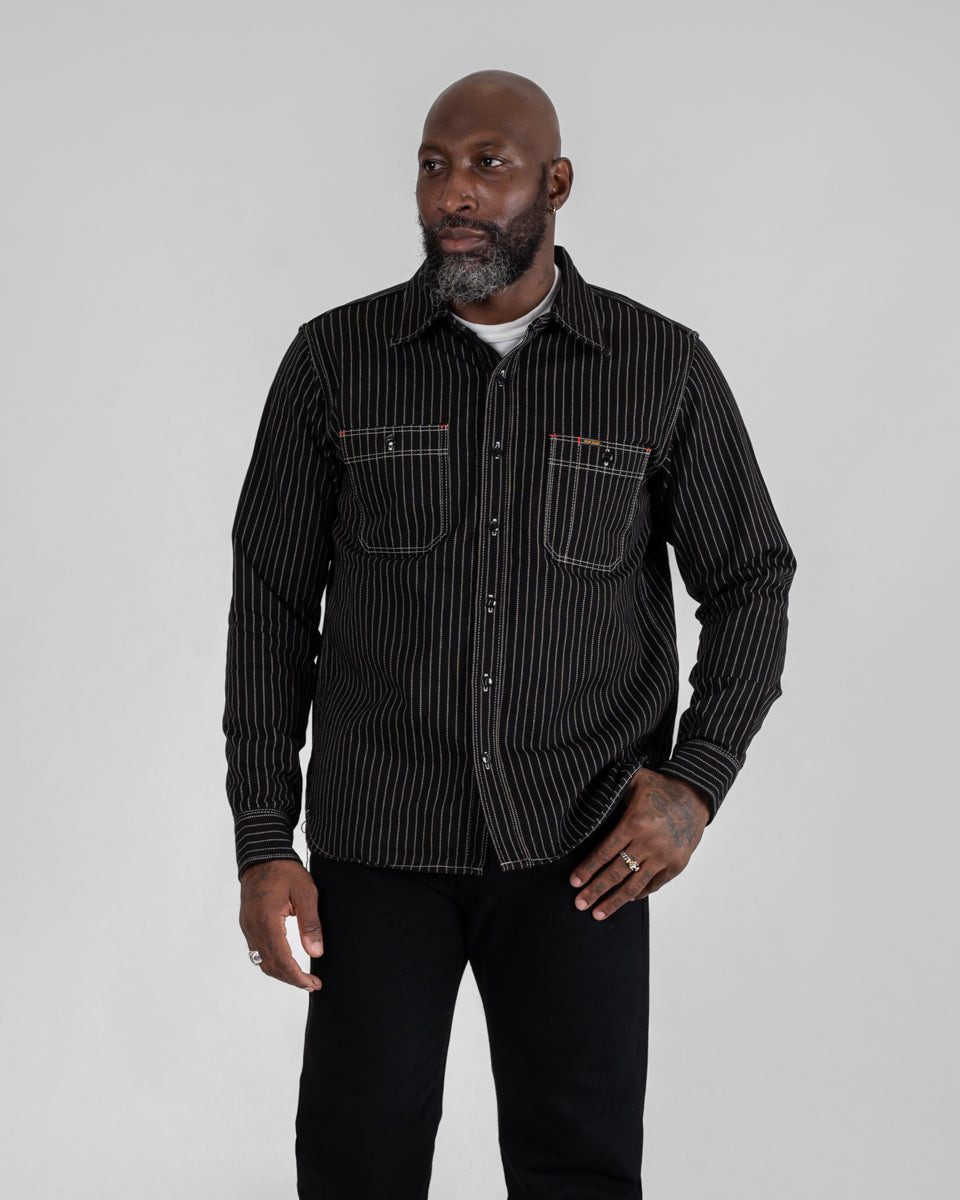IHSH-266-BLK 12oz Wabash Work Shirt - Black with Black Buttons - 2