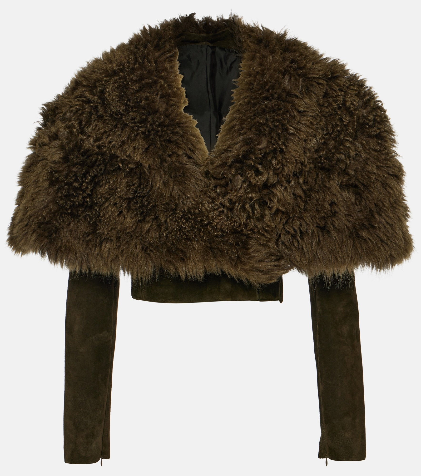 Cropped shearling and suede jacket - 1