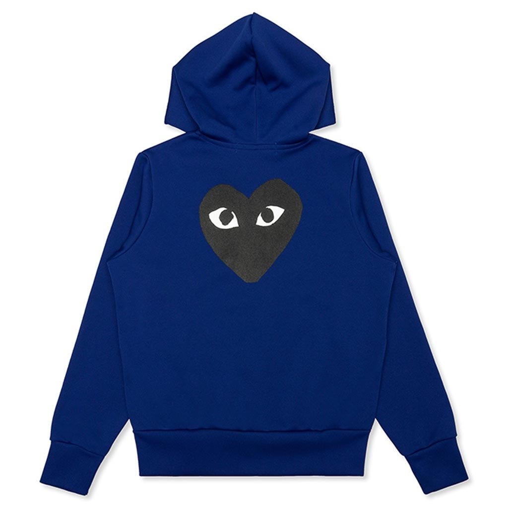 COMME DES GARCONS PLAY WOMEN'S BIG BLACK HEART HOODED SWEATSHIRT - NAVY - 2