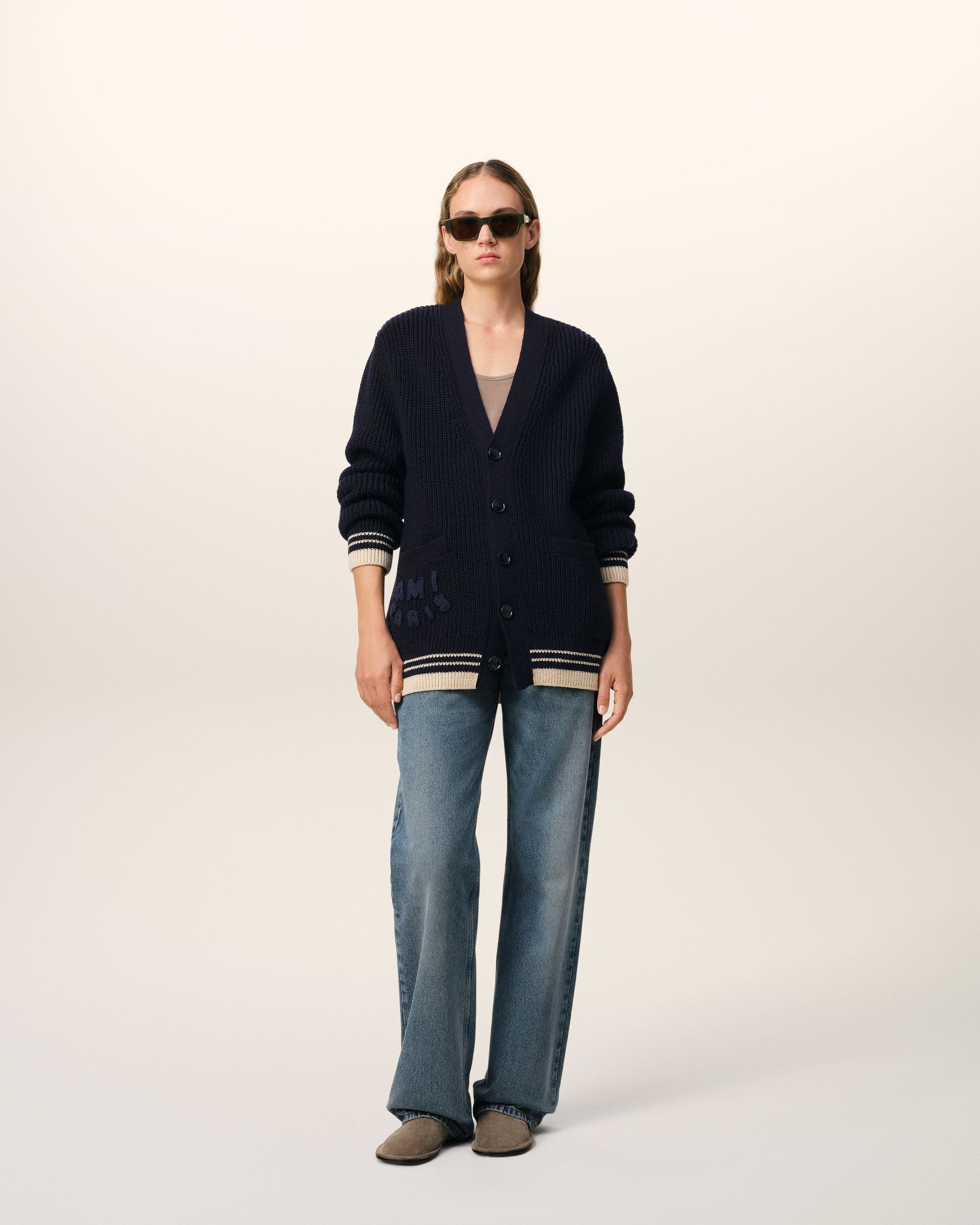 NAVY WOOL RIBBED SWEATER - 2