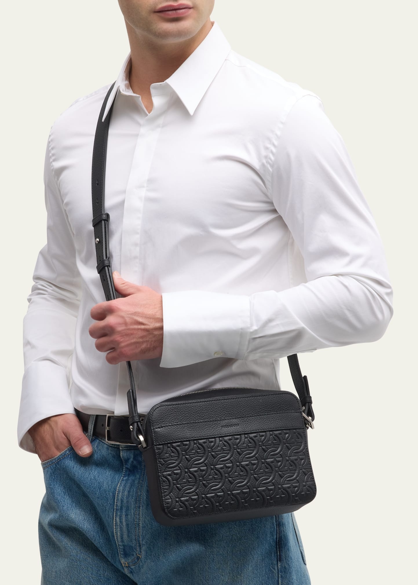Men's Embossed Gancini Leather Crossbody Bag - 2