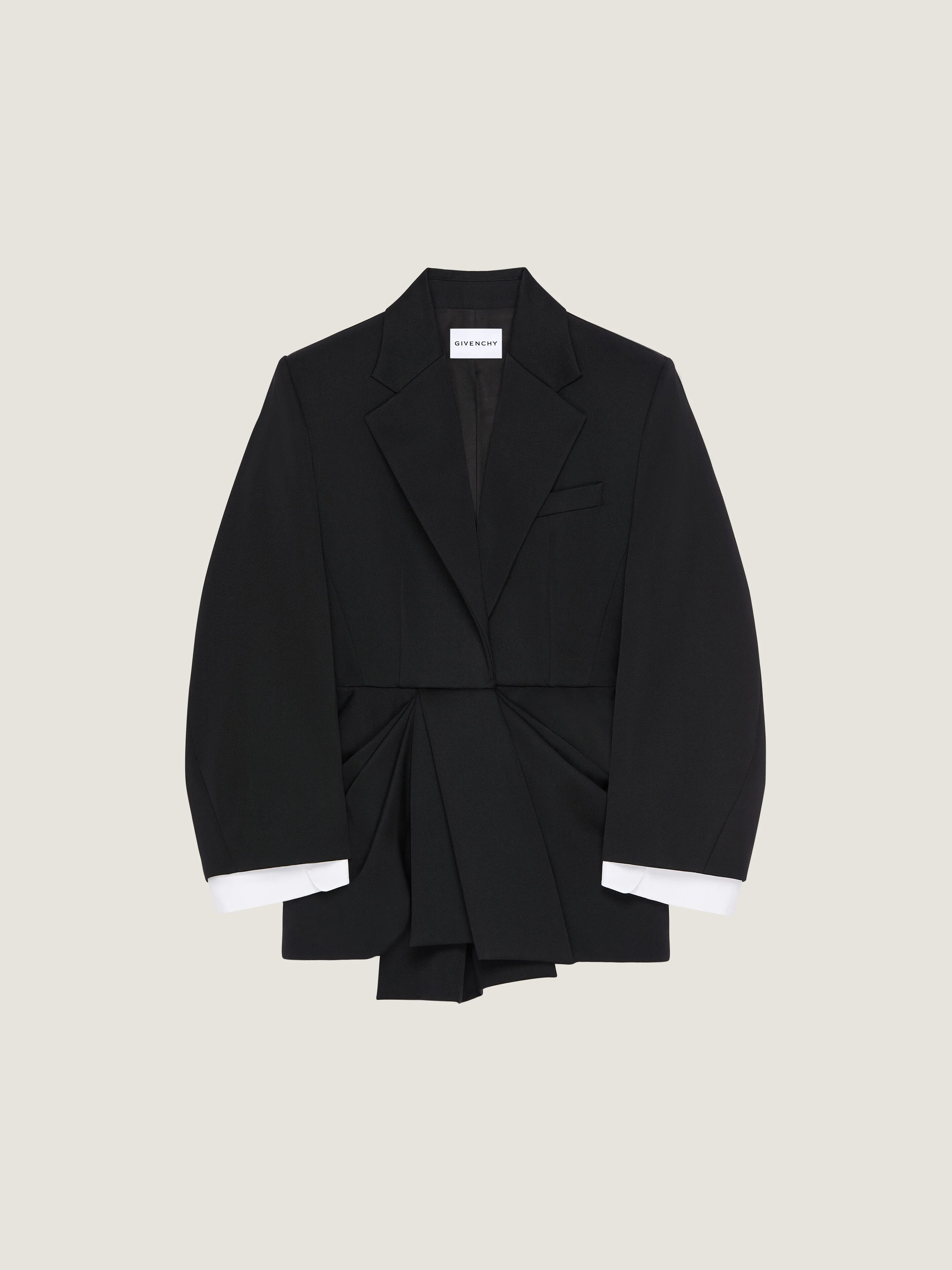 SINGLE-BREASTED DRAPED JACKET IN WOOL GRAIN DE POUDRE - 1