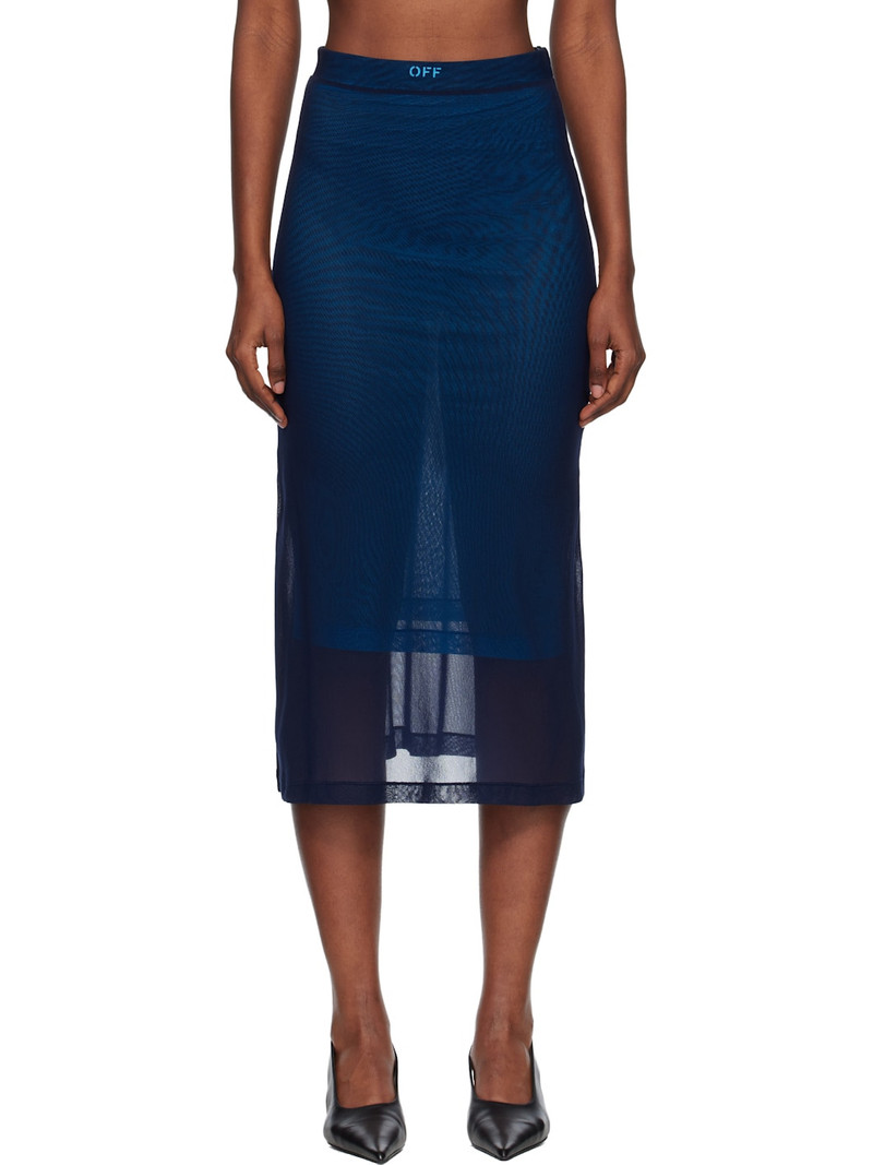 Navy Mesh Double Layer Midi Skirt 1