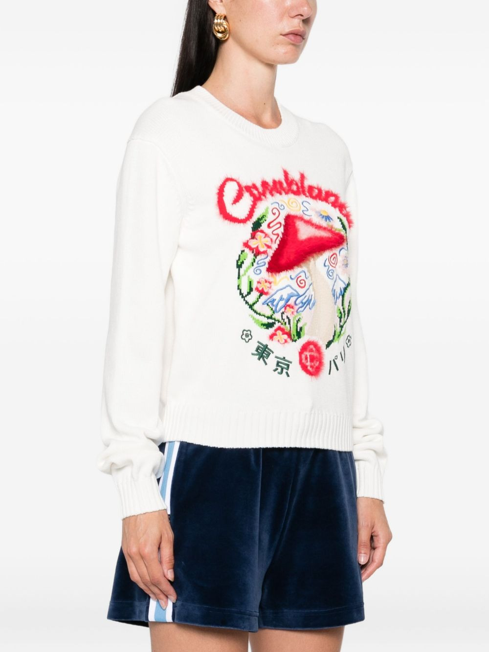 Mushroom-embroidered crew-neck sweater - 3