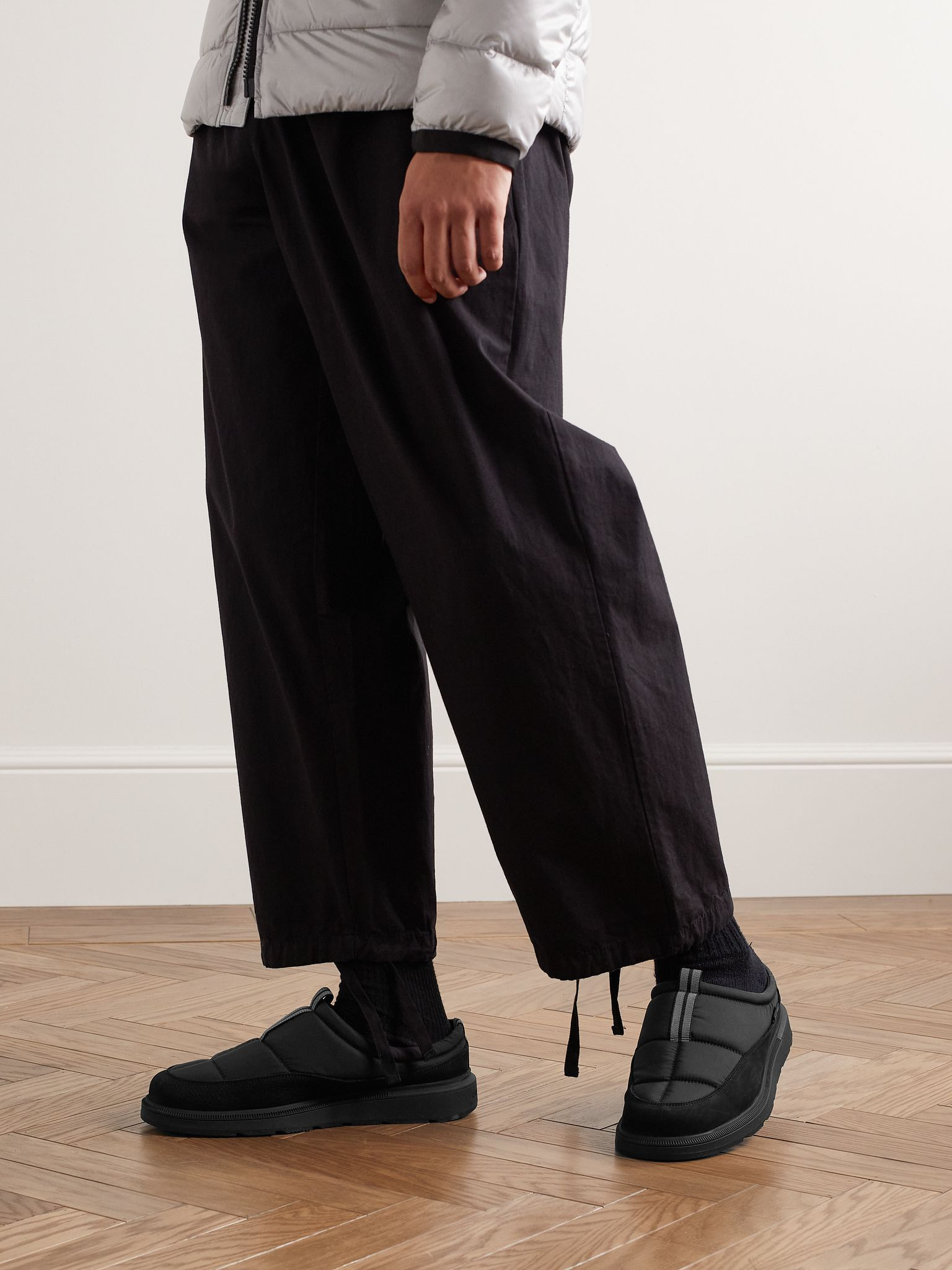 Crofton Suede-Trimmed Quilted Nylon Mules Black - 2