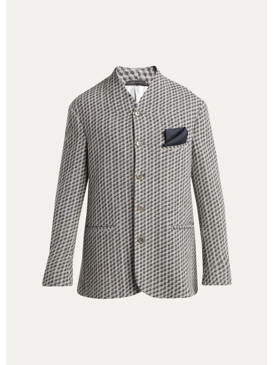 Men's Geometric Wool and Cashmere Jacquard Blazer - 1