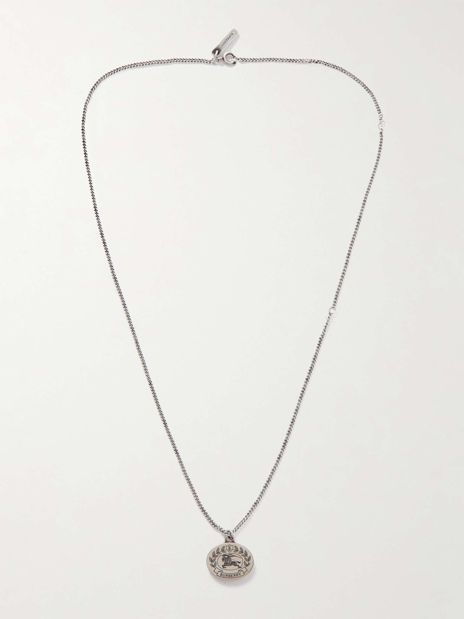 Burberry Logo Engraved Palladium Plated Pendant Necklace REVERSIBLE