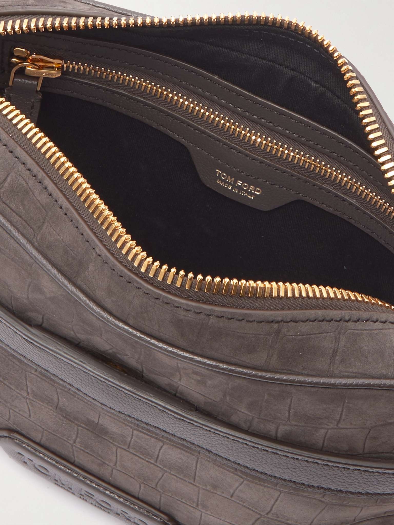 Croc-Effect Nubuck and Full-Grain Leather Messenger Bag - 3