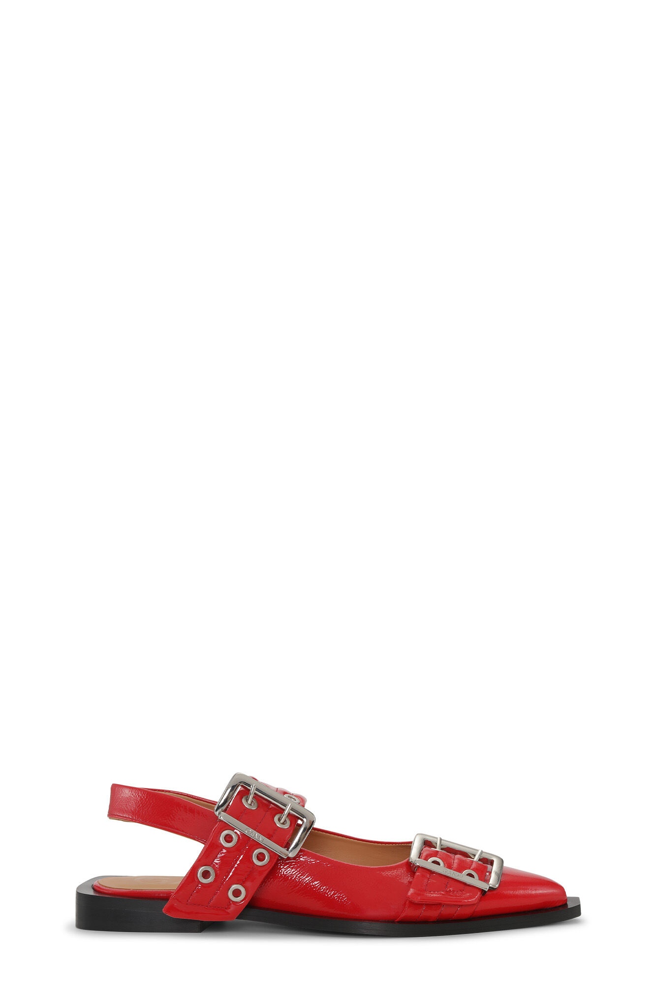 RED WIDE WELT BUCKLE BALLERINAS - 1