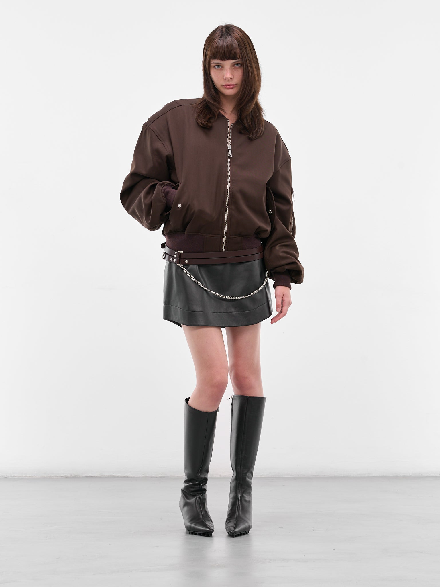 Brown Broad Cropped Bomber Jacket - 6