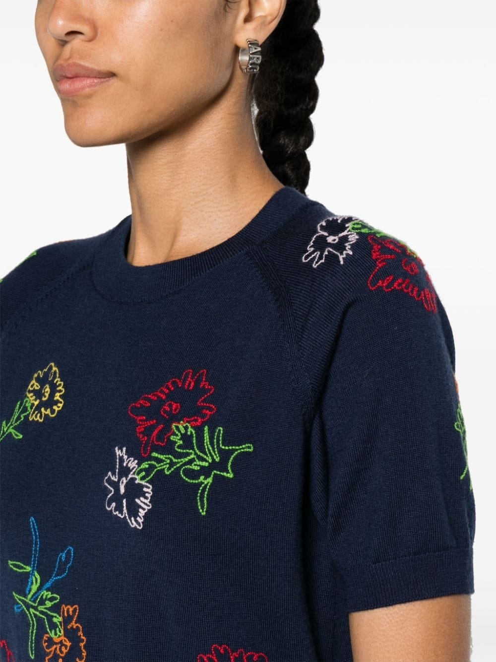 Drawn Flowers-embroidered jumper - 5