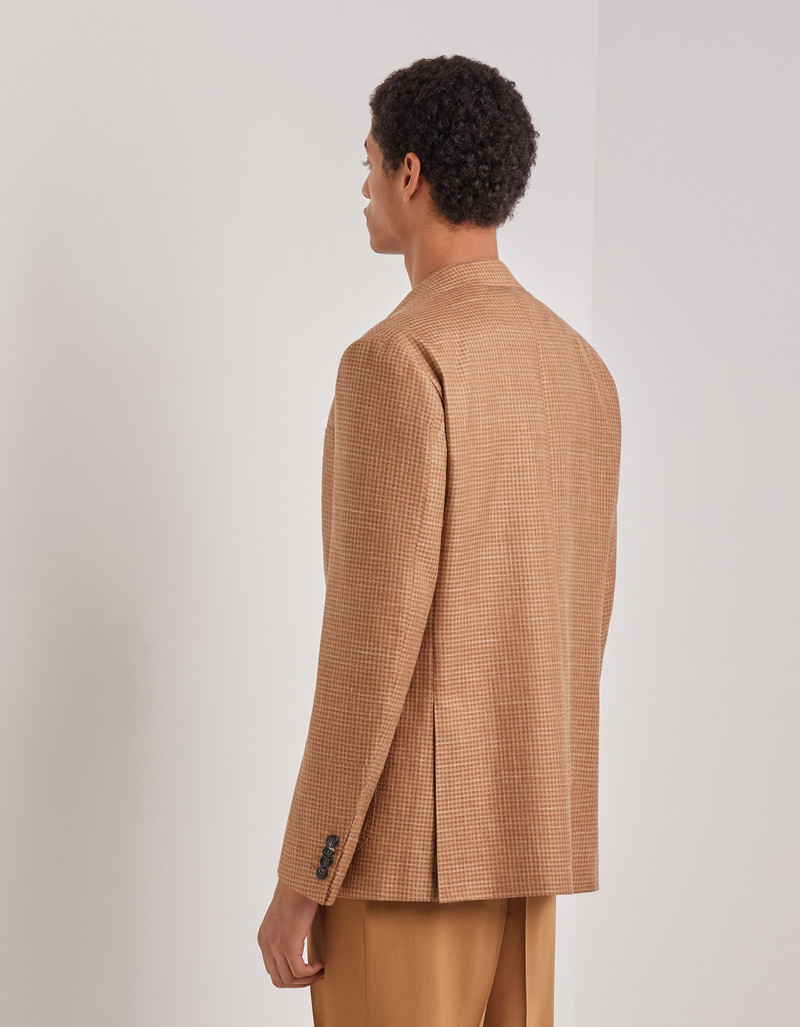 RUST-BROWN WOOL, SILK AND LINEN MODERN-FIT JACKET WITH CHECK PATTERN 4