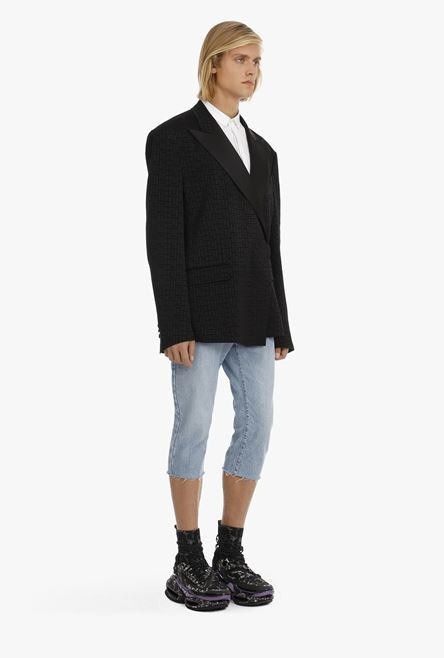 Asymmetrical black crepe blazer with Balmain monogram - 7