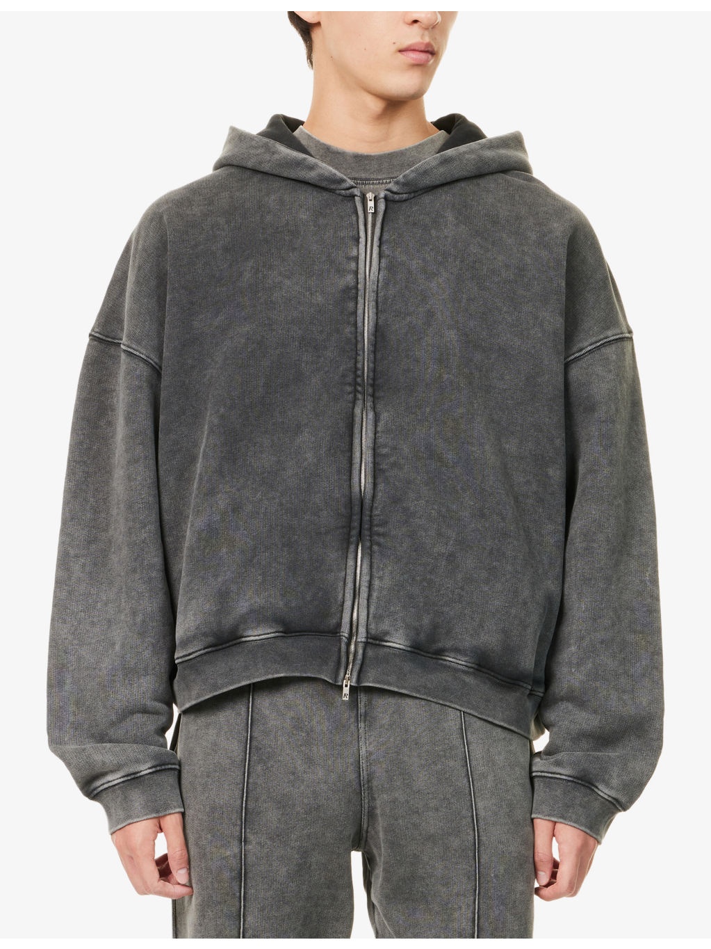 Initial Boxy  Zip-Up Logo-Embellished Cotton Hoody - 3