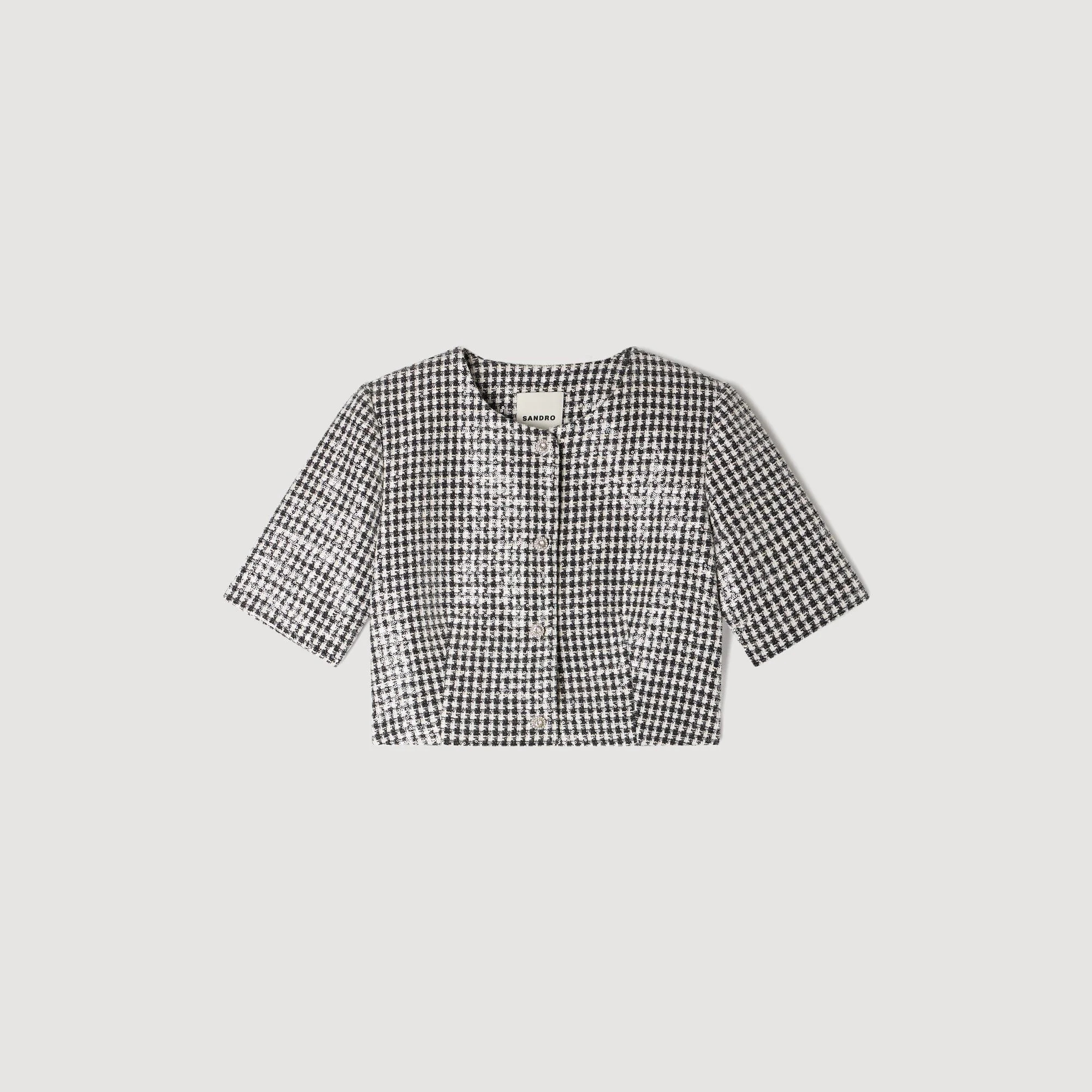 CROPPED HOUNDSTOOTH TWEED TOP - 1