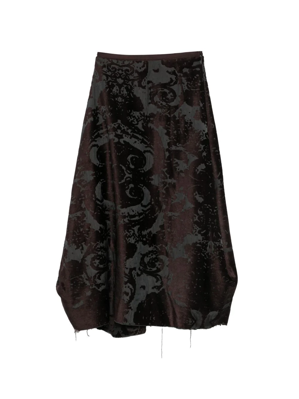 damask-pattern raw-edge midi skirt - 1