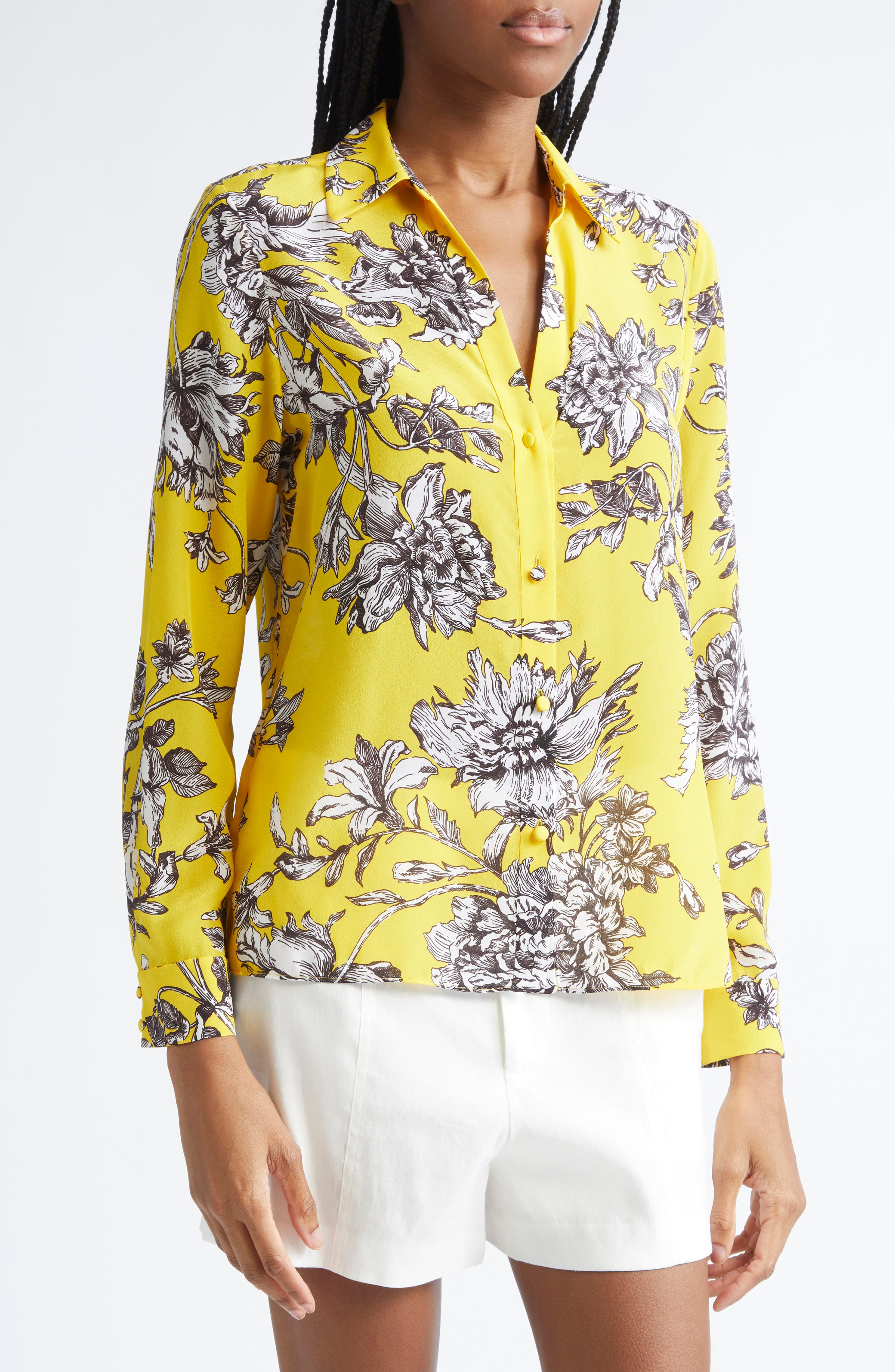 Alice + Olivia Alta Silk Top in Blooming Wild Golden Hour at Nordstrom - 4