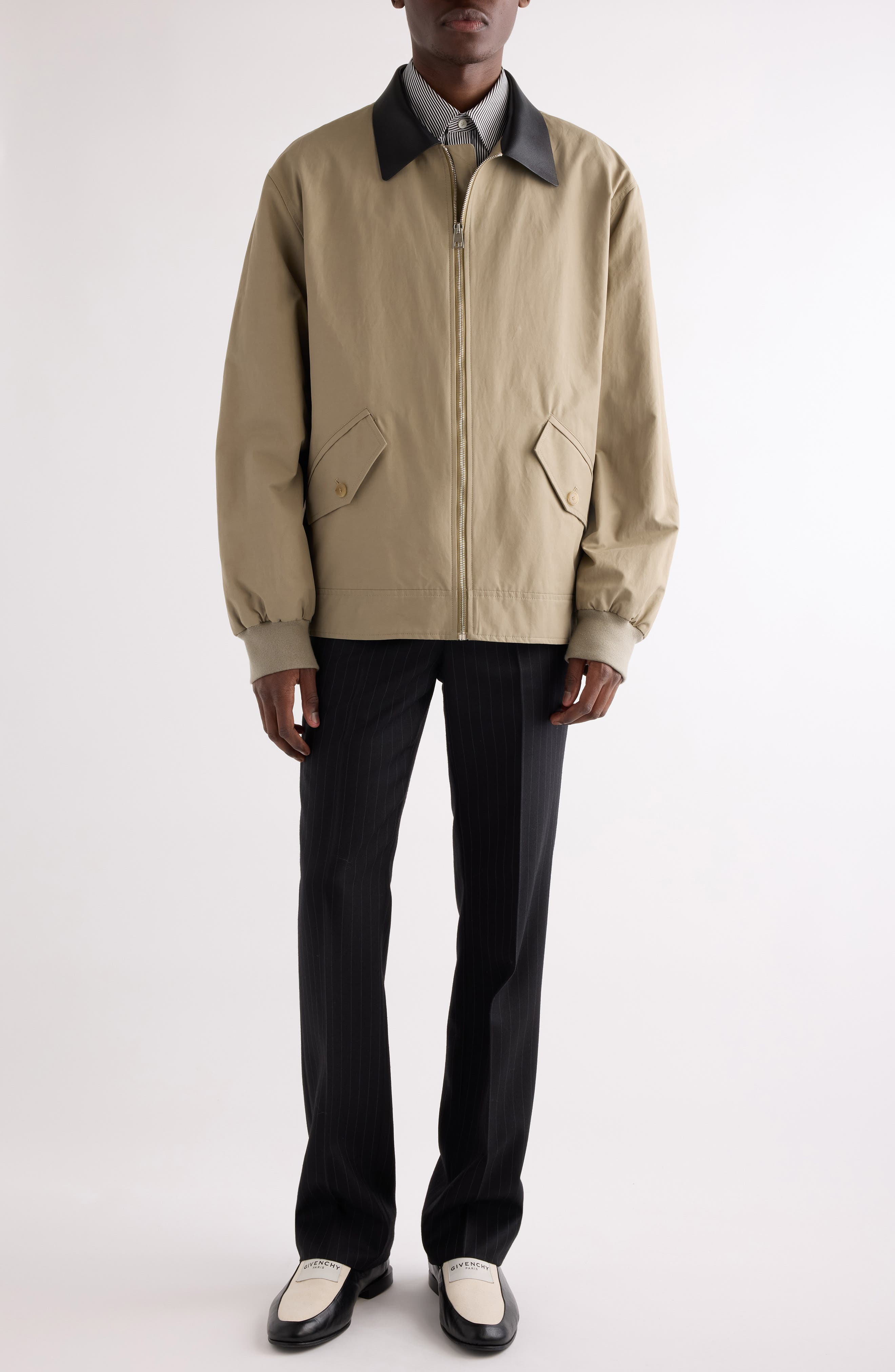 Givenchy Classic Fit Pinstripe Flat Front Wool Suit Pants in Black/Grey at Nordstrom - 2