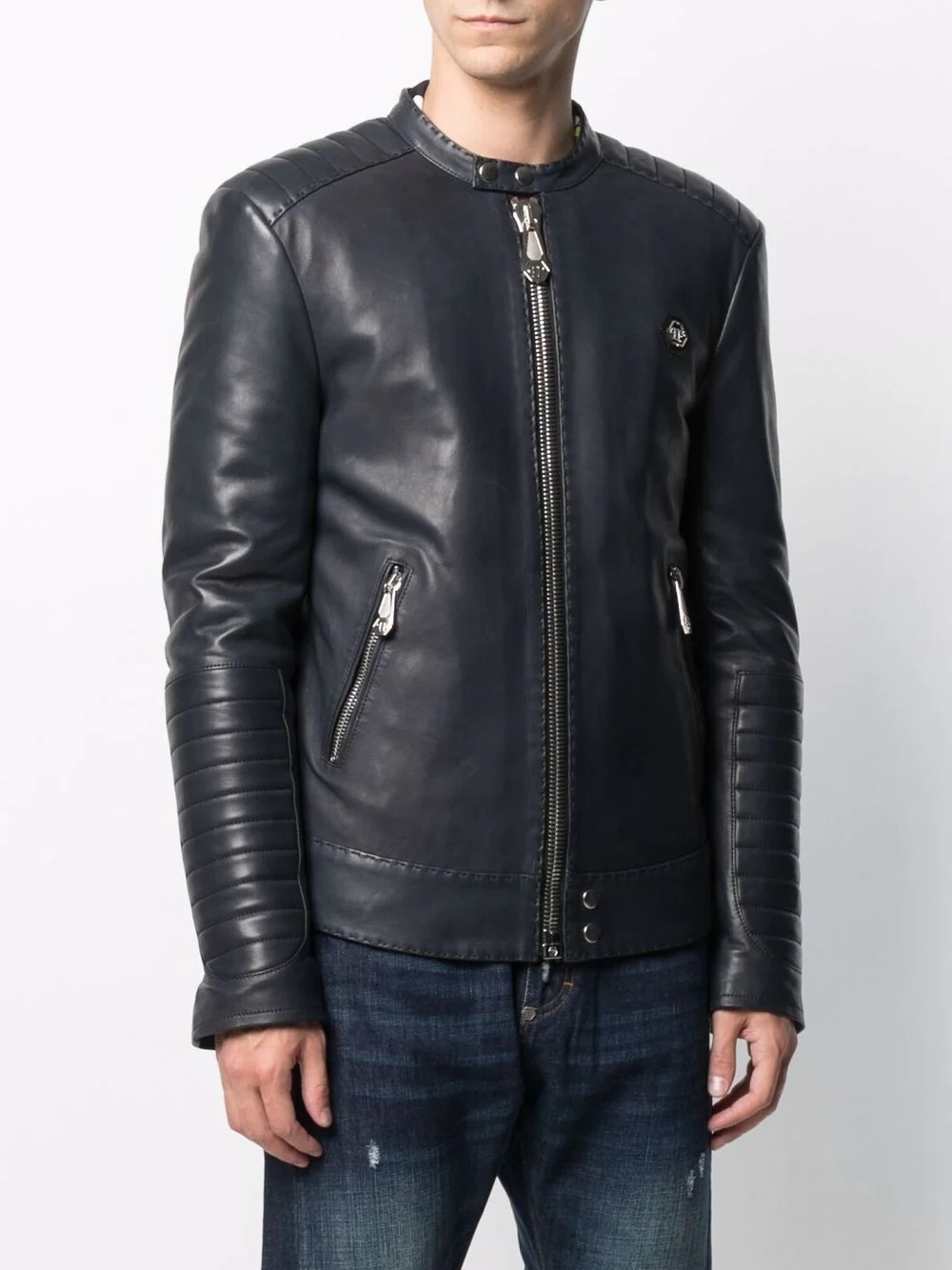 embroidered leather jacket - 3