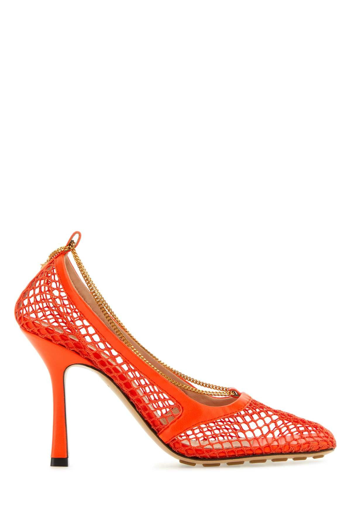 Bottega Veneta Women Orange Mesh Stretch Pumps - 1