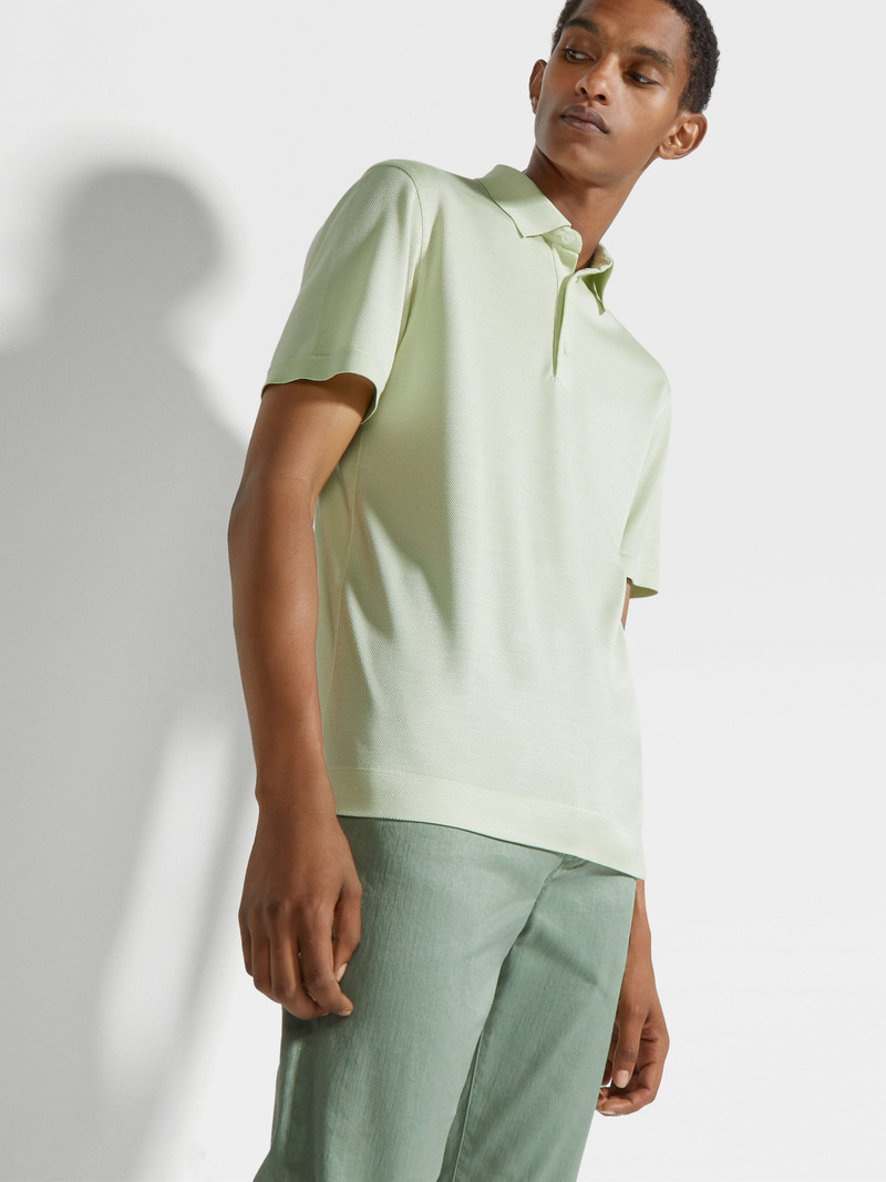 LIGHT AQUA GREEN ZEGNA SILK POLO SHIRT 3