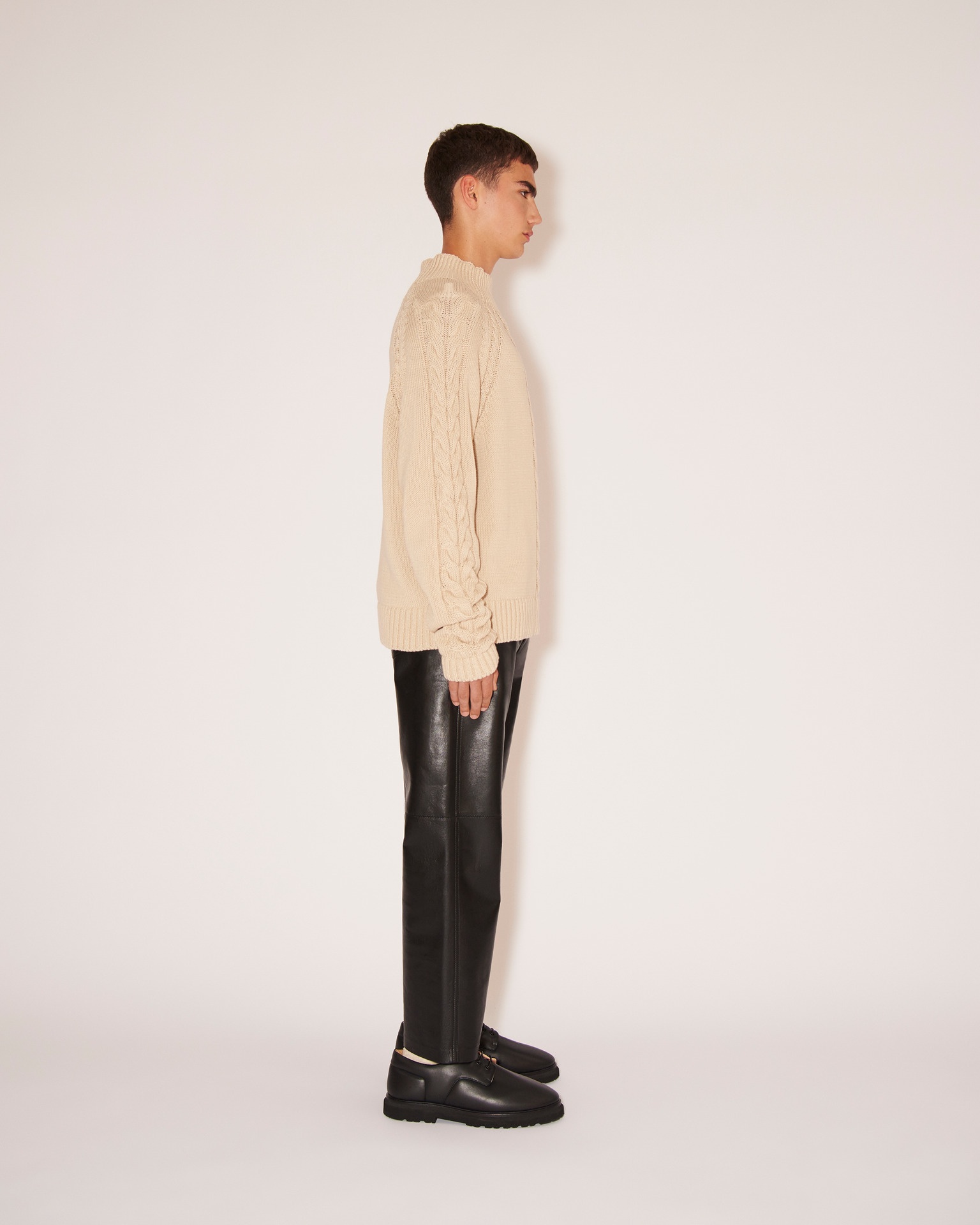 SAUL - Cotton-cable oversized crew-neck sweater - Pebble - 3