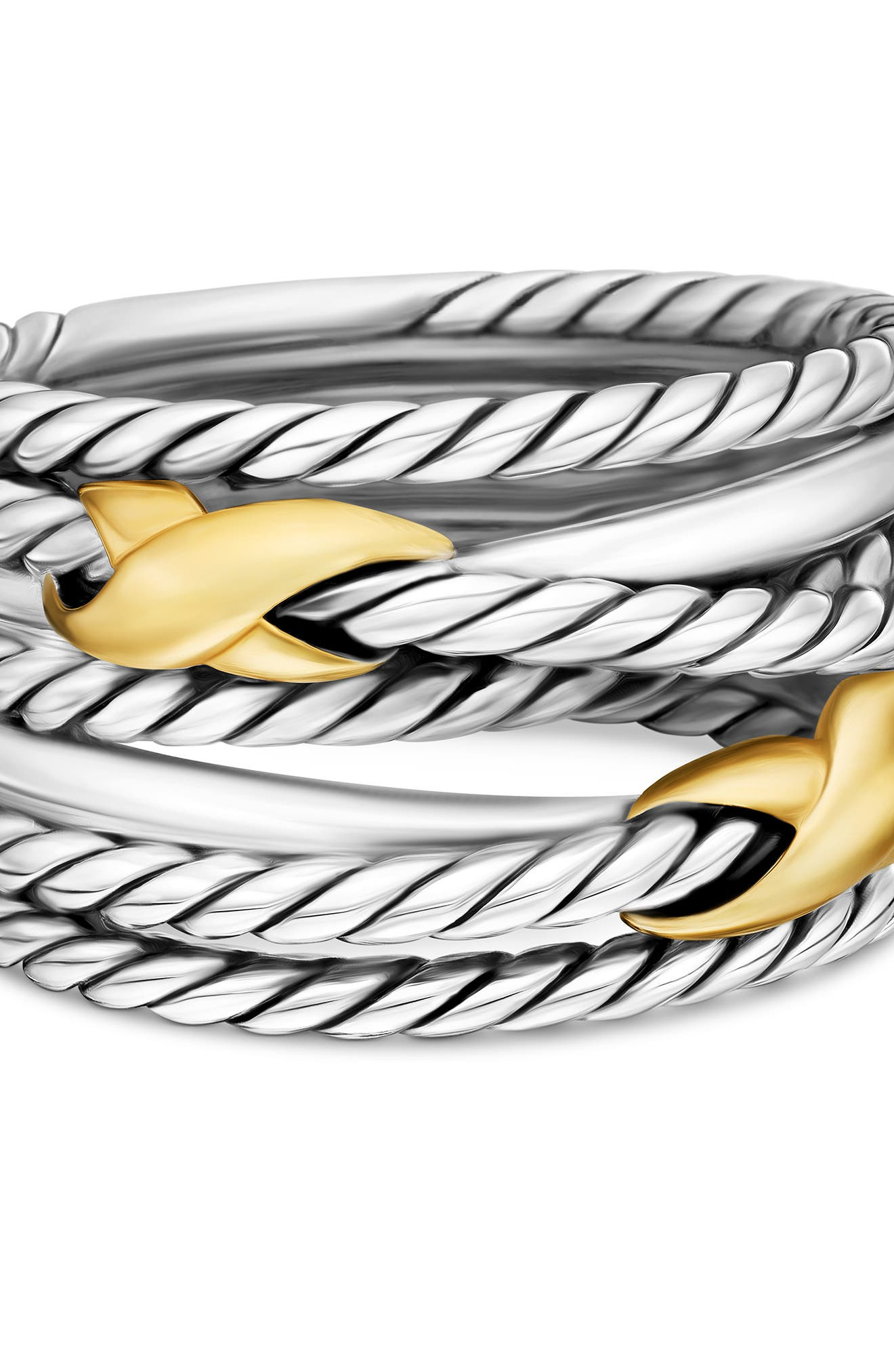 David Yurman Double X Crossover Ring in Sterling Silver with 18K Yellow Gold, 13mm in Two Tone at No - 4