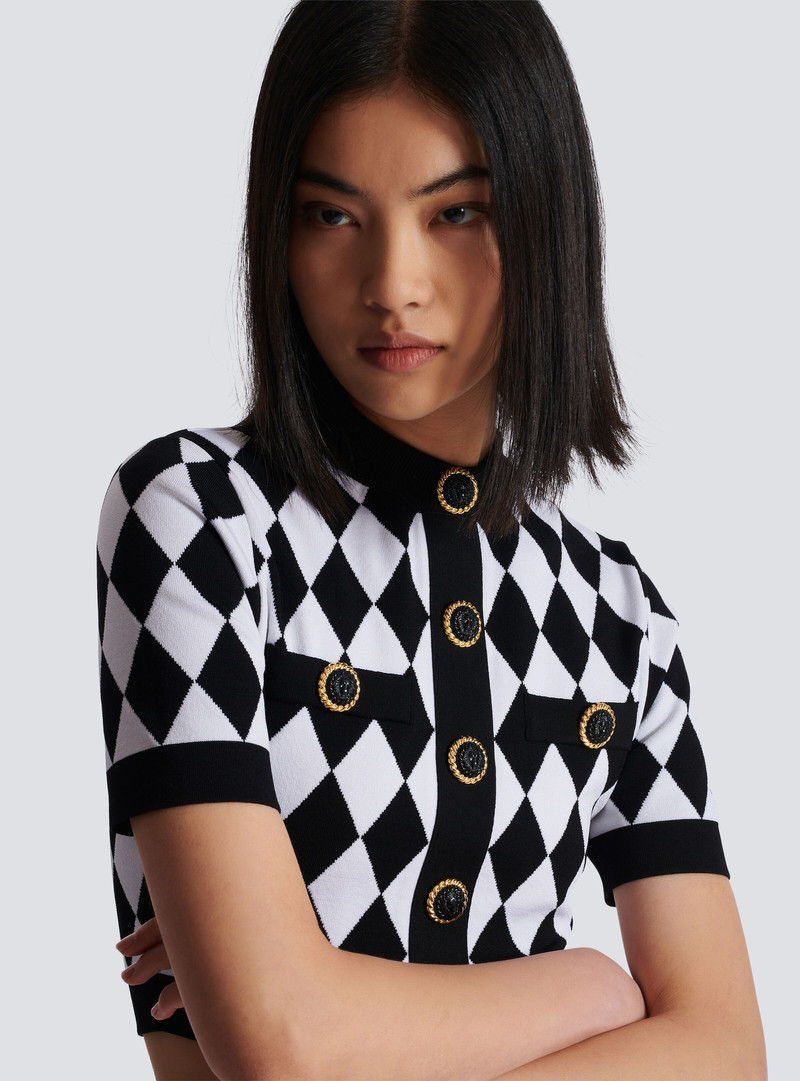 Diamond jacquard knit top 7