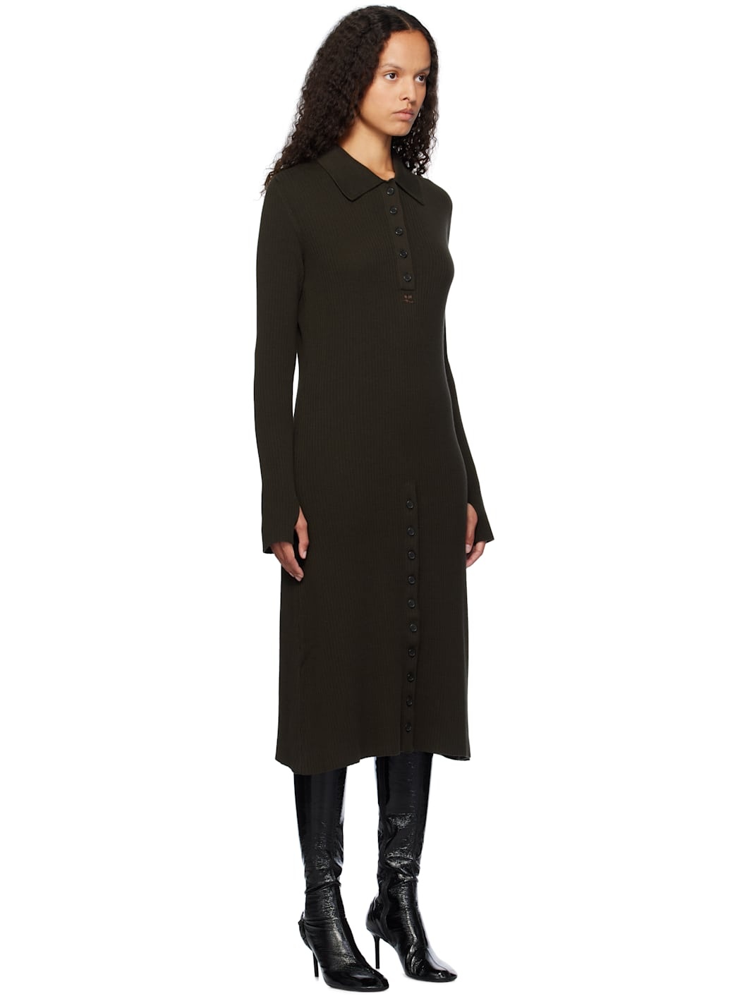 Brown Multi-Button Midi Dress - 2