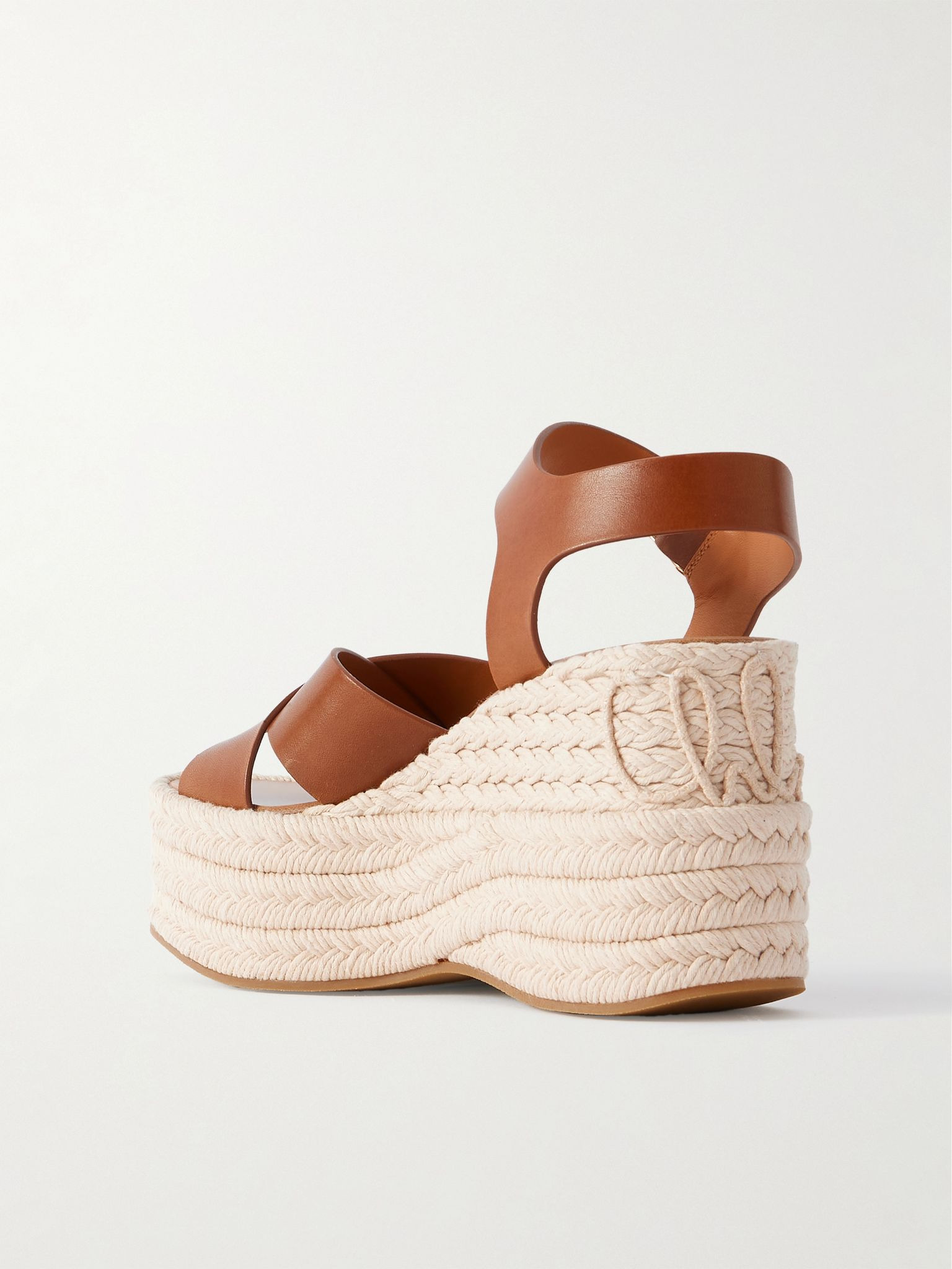 Isla leather platform wedge sandals Tan - 3
