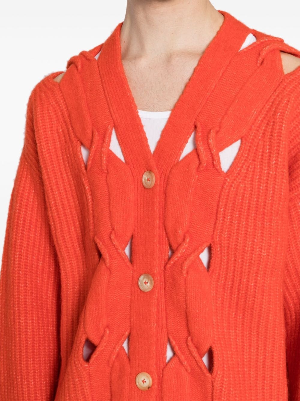 cut-out cable-knit cardigan - 6