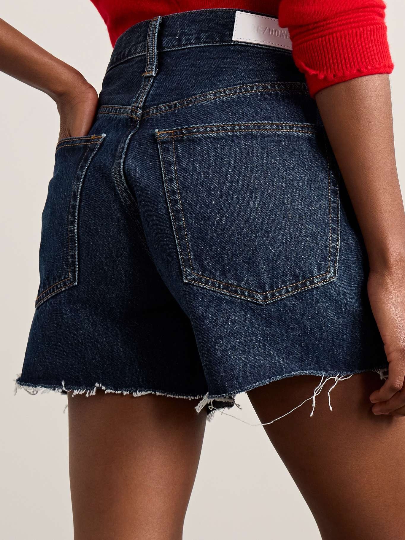 '90s Low Slung frayed organic denim shorts Dark denim - 3