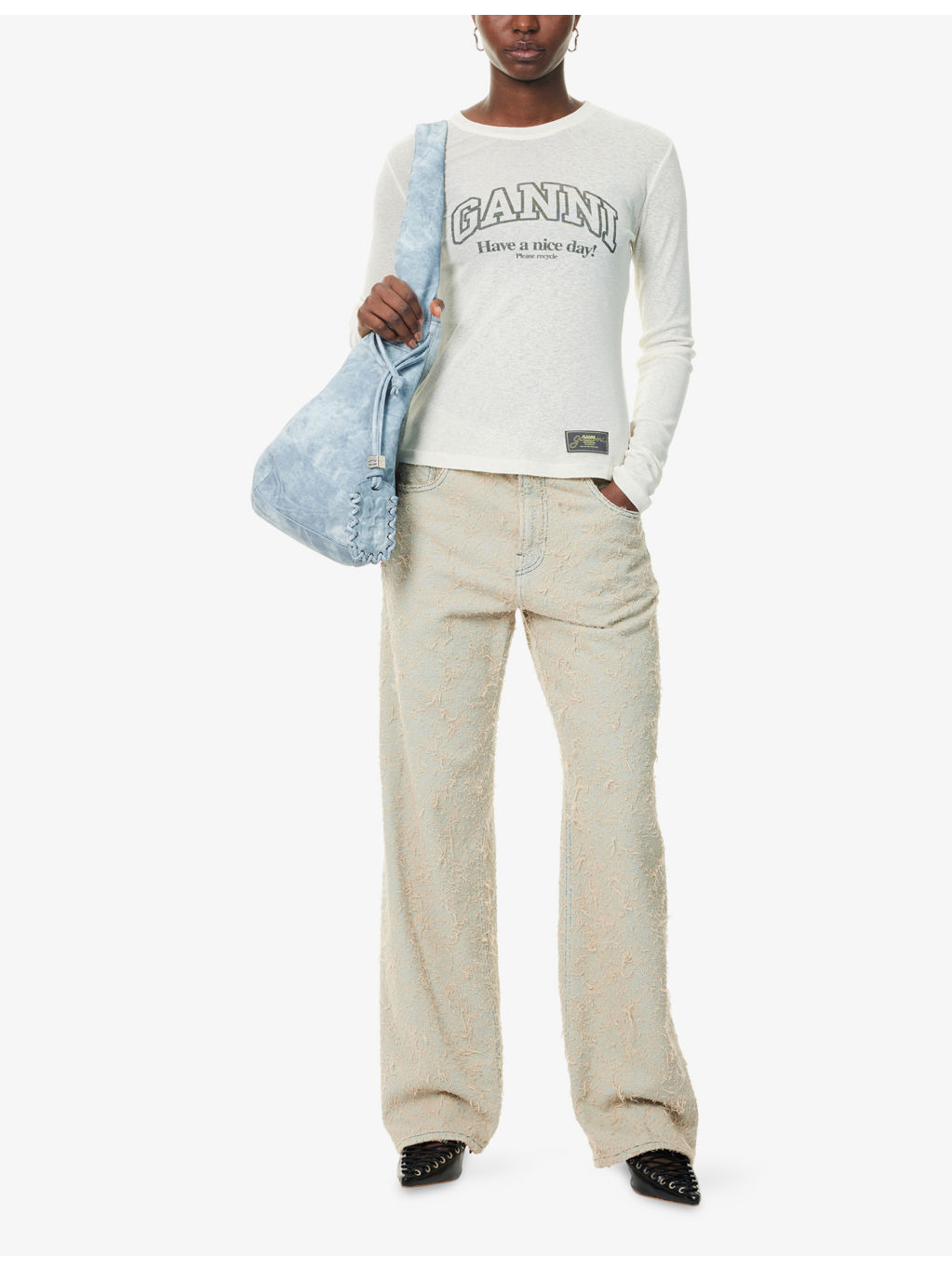 Text-Printed Marled Woven Top - 2