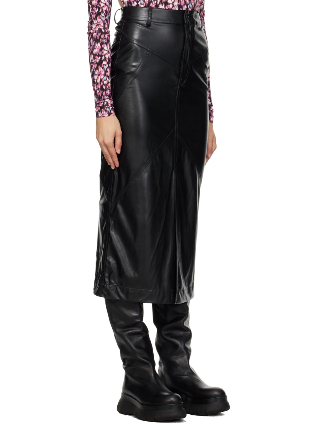 Black Breanne Faux-Leather Midi Skirt - 2