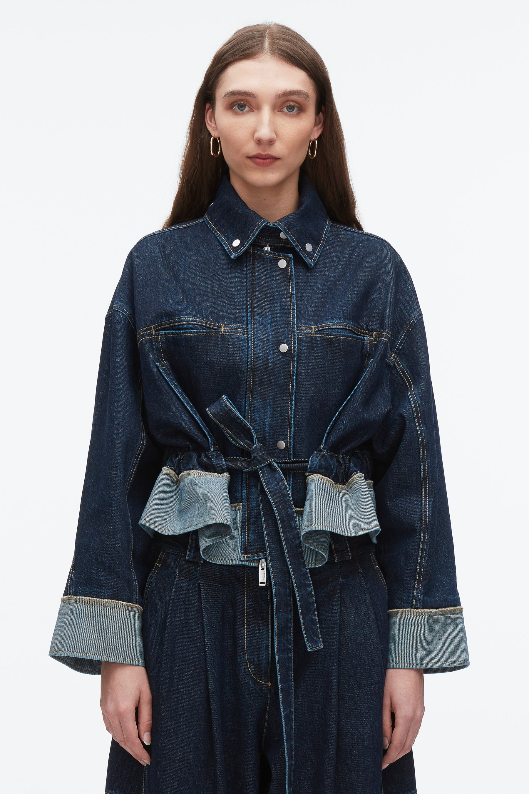 Boxy Denim Jacket with Ties - 3
