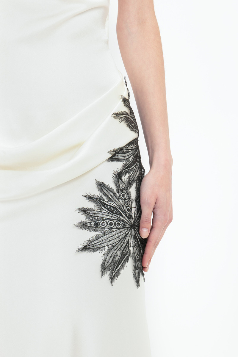 Asymmetric Draped Cami Gown In Ivory 5