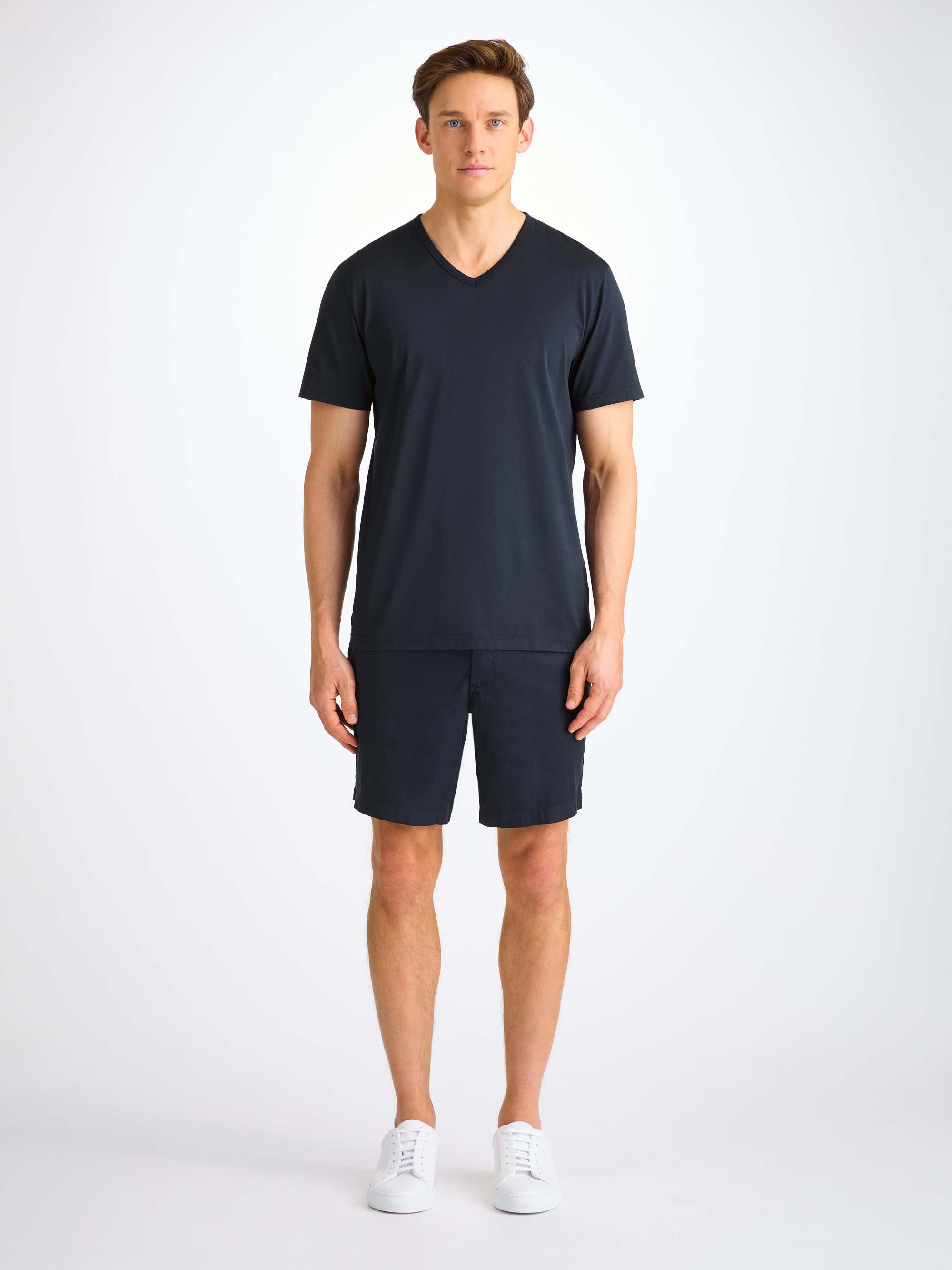 Men's V-Neck T-Shirt Barny Pima Cotton Navy - 3