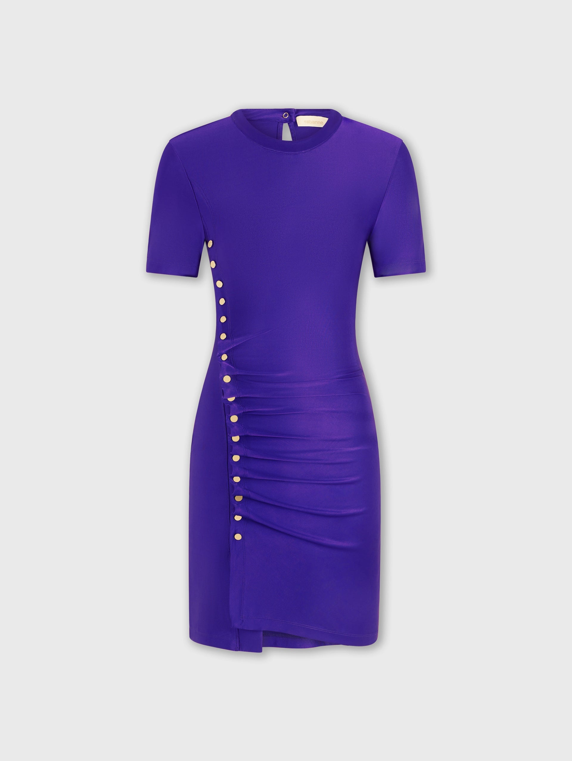 PURPLE DRAPÉ PRESSION MINI DRESS - 1