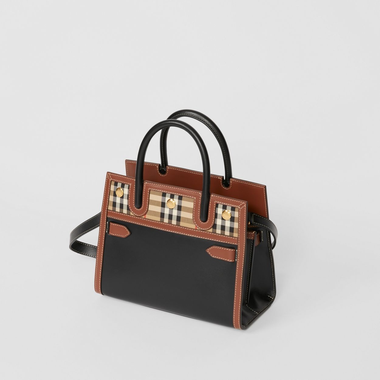 Mini Leather and Vintage Check Two-handle Title Bag - 4