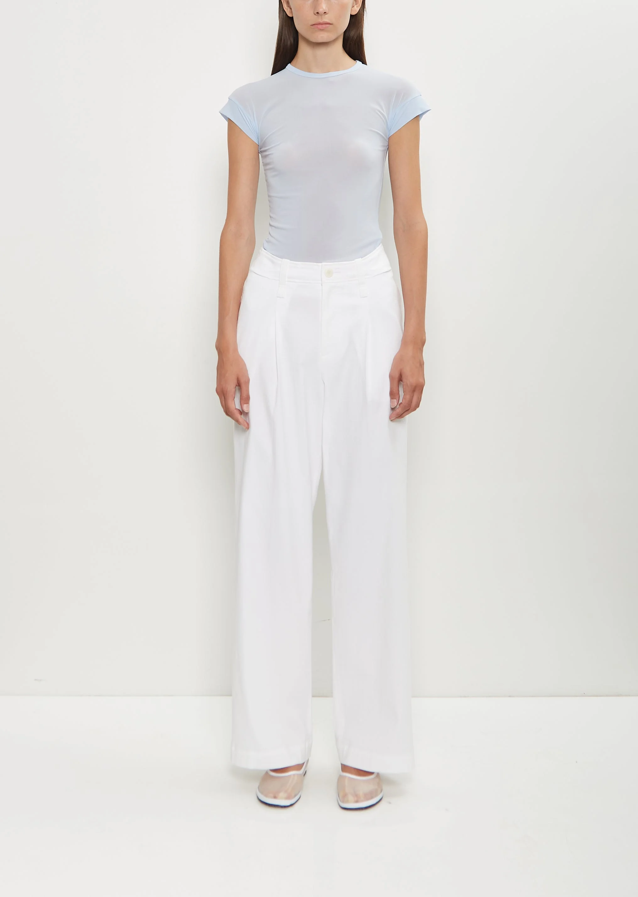 Washi Paper Wide Leg Pants — White - 1
