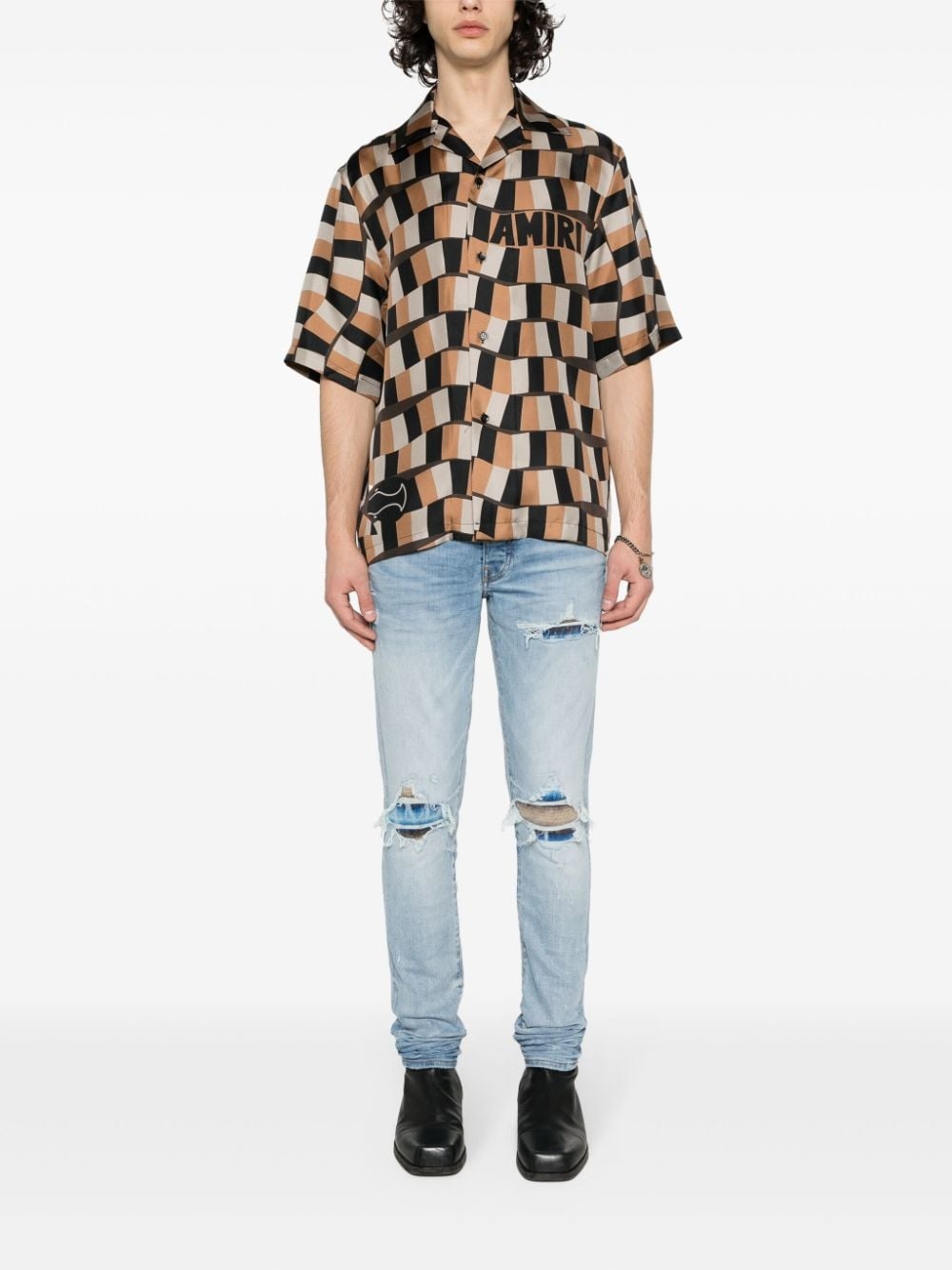 AMIRI Men Snake Checker Bowling Shirt - 3