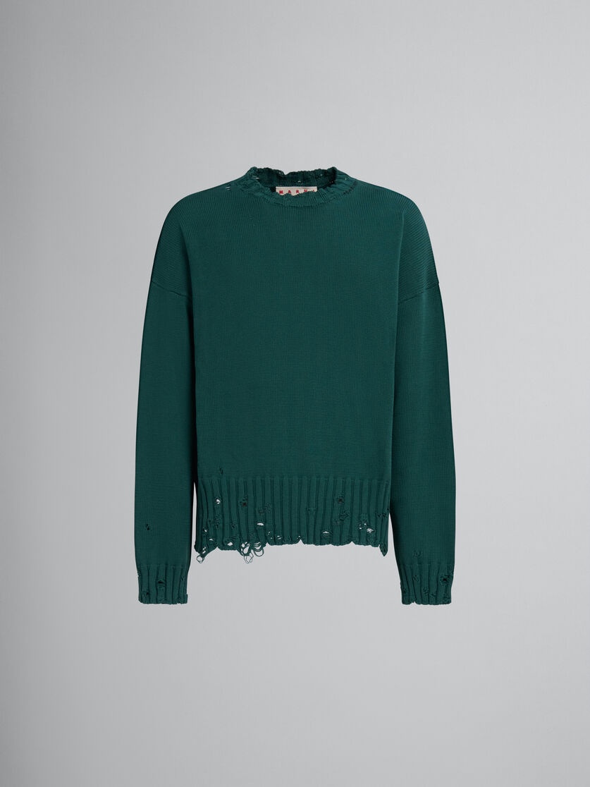 GREEN COTTON CREWNECK SWEATER - 1