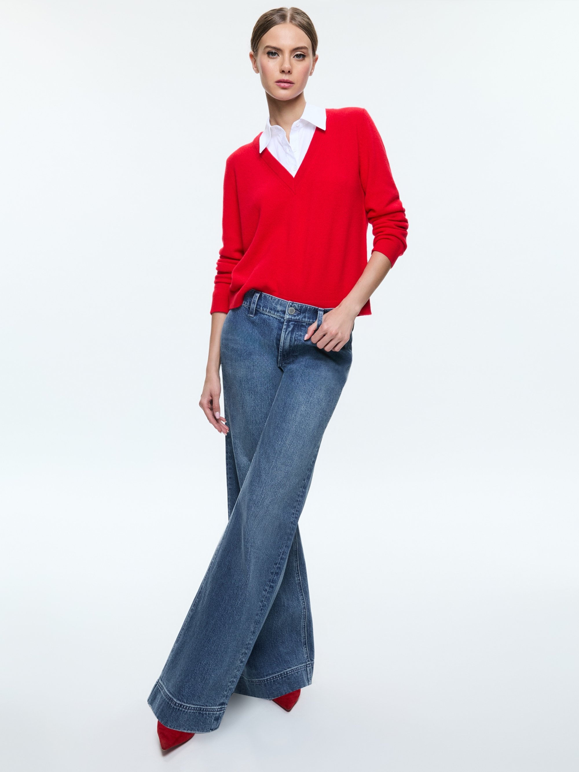 DENBY WOVEN COLLAR V NECK PULLOVER - 2