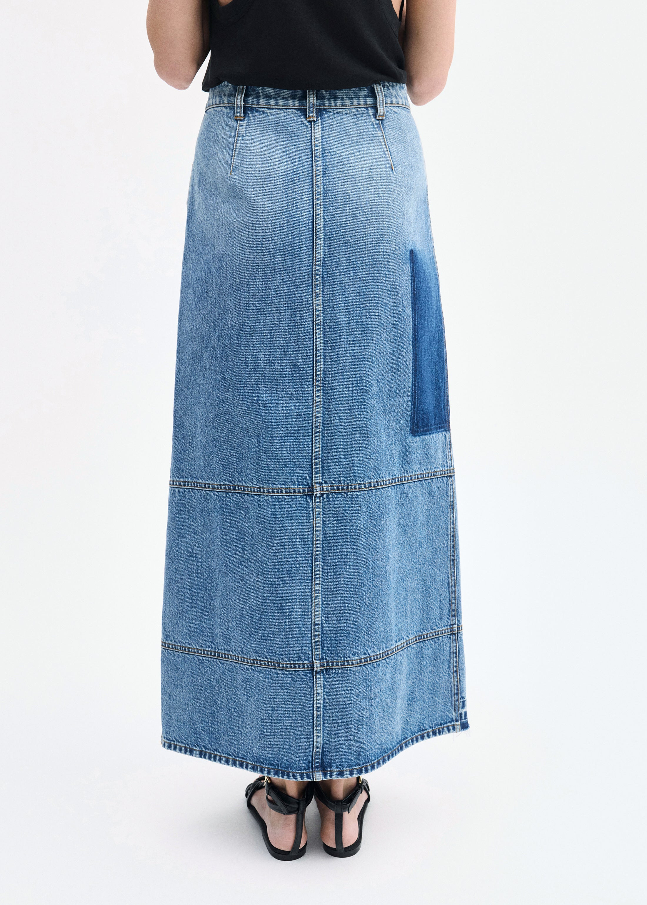 Patchwork Maxi Skirt in Denim - 4
