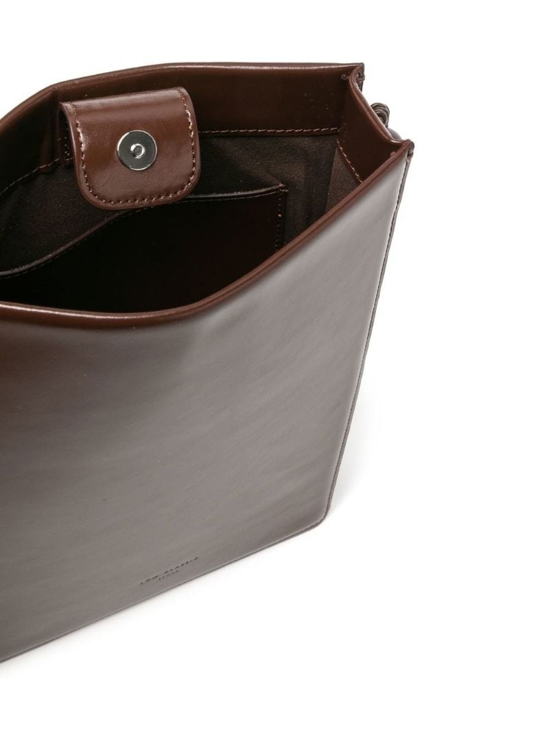 beaded top handle leather shoulder bag - 5